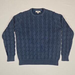 Goodthreads Mens Large Blue Cable Knit Cotton Crewneck Fisherman Sweater